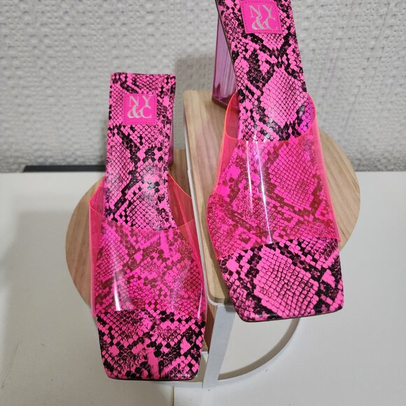 New York and Company Y2K Style Pink Snake-Print Lucite Mule Block Heel Size 10 - Picture 9 of 13